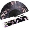 imageAmajiji 827quot21cm Hand Held Bamboo Silk Folding Fan Hand FanChineseJapanese Charming Elegant Vintage Retro StyleWomen Ladys Girls Best Gifts Black ButterflyBlack Redbud