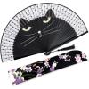 imageAmajiji 827quot21cm Hand Held Bamboo Silk Folding Fan Hand FanChineseJapanese Charming Elegant Vintage Retro StyleWomen Ladys Girls Best Gifts Black ButterflyBlack Cat