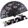imageAmajiji 827quot21cm Hand Held Bamboo Silk Folding Fan Hand FanChineseJapanese Charming Elegant Vintage Retro StyleWomen Ladys Girls Best Gifts Black ButterflyBlack Little Sakura