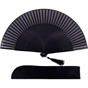 imageAmajiji 827quot21cm Hand Held Bamboo Silk Folding Fan Hand FanChineseJapanese Charming Elegant Vintage Retro StyleWomen Ladys Girls Best Gifts Black ButterflyBlack2