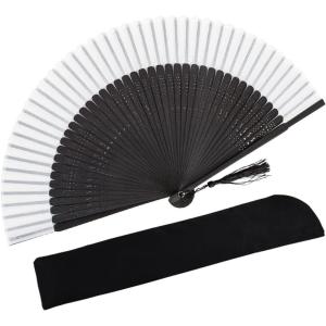imageAmajiji 827quot21cm Hand Held Bamboo Silk Folding Fan Hand FanChineseJapanese Charming Elegant Vintage Retro StyleWomen Ladys Girls Best Gifts Black ButterflySexy Black  White