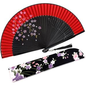 imageAmajiji 827quot21cm Hand Held Bamboo Silk Folding Fan Hand FanChineseJapanese Charming Elegant Vintage Retro StyleWomen Ladys Girls Best Gifts Black ButterflySexy Black  Red