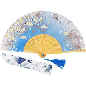 imageAmajiji 827quot21cm Hand Held Bamboo Silk Folding Fan Hand FanChineseJapanese Charming Elegant Vintage Retro StyleWomen Ladys Girls Best Gifts Black ButterflySkyblue
