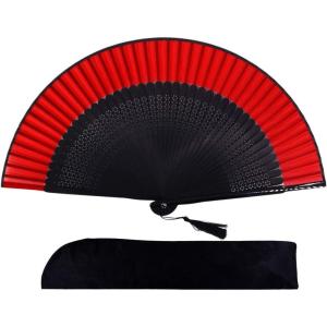 imageAmajiji 827quot21cm Hand Held Bamboo Silk Folding Fan Hand FanChineseJapanese Charming Elegant Vintage Retro StyleWomen Ladys Girls Best Gifts Black ButterflyRed