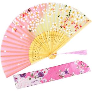 imageAmajiji 827quot21cm Hand Held Bamboo Silk Folding Fan Hand FanChineseJapanese Charming Elegant Vintage Retro StyleWomen Ladys Girls Best Gifts Black ButterflyPink