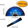 imageAmajiji UV Glow Rave Folding Hand Fan for FestivalsDragQueenBurlesque Large Clack Festival Hand Fan Rave Accessories for WomenWomenMen Starry SkyBlue Flower