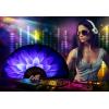 imageAmajiji UV Glow Rave Folding Hand Fan for FestivalsDragQueenBurlesque Large Clack Festival Hand Fan Rave Accessories for WomenWomenMen Starry SkyBlue Flower