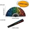 imageAmajiji UV Glow Rave Folding Hand Fan for FestivalsDragQueenBurlesque Large Clack Festival Hand Fan Rave Accessories for WomenWomenMen Starry SkyDj Light