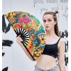 imageAmajiji UV Glow Rave Folding Hand Fan for FestivalsDragQueenBurlesque Large Clack Festival Hand Fan Rave Accessories for WomenWomenMen Starry SkyFantasy Flowers