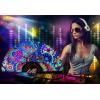 imageAmajiji UV Glow Rave Folding Hand Fan for FestivalsDragQueenBurlesque Large Clack Festival Hand Fan Rave Accessories for WomenWomenMen Starry SkyFantasy Flowers