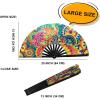 imageAmajiji UV Glow Rave Folding Hand Fan for FestivalsDragQueenBurlesque Large Clack Festival Hand Fan Rave Accessories for WomenWomenMen Starry SkyFantasy Flowers