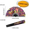 imageAmajiji UV Glow Rave Folding Hand Fan for FestivalsDragQueenBurlesque Large Clack Festival Hand Fan Rave Accessories for WomenWomenMen Starry SkyPsychedelic Neon