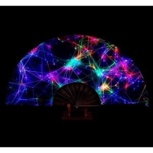 imageAmajiji UV Glow Rave Folding Hand Fan for FestivalsDragQueenBurlesque Large Clack Festival Hand Fan Rave Accessories for WomenWomenMen Starry SkyStarry Sky
