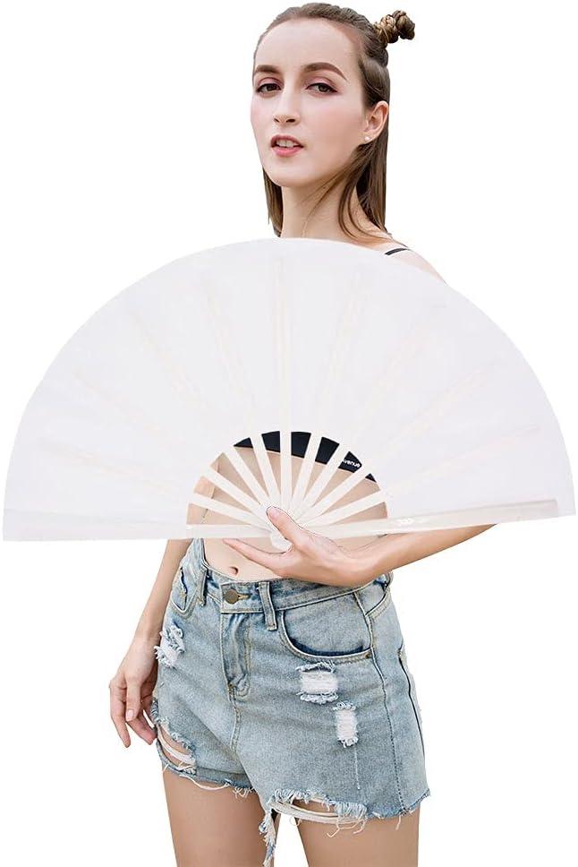 imageAmajiji Rave Fan Large Clack Folding Hand Fan Line Dance Popping Fan Big Handheld Clap Fans for Line Dancing EDM Music Festival Club Event Party Performance 2 Pcs BlackWhite