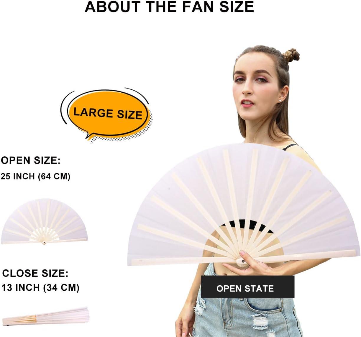 imageAmajiji Rave Fan Large Clack Folding Hand Fan Line Dance Popping Fan Big Handheld Clap Fans for Line Dancing EDM Music Festival Club Event Party Performance 2 Pcs BlackWhite
