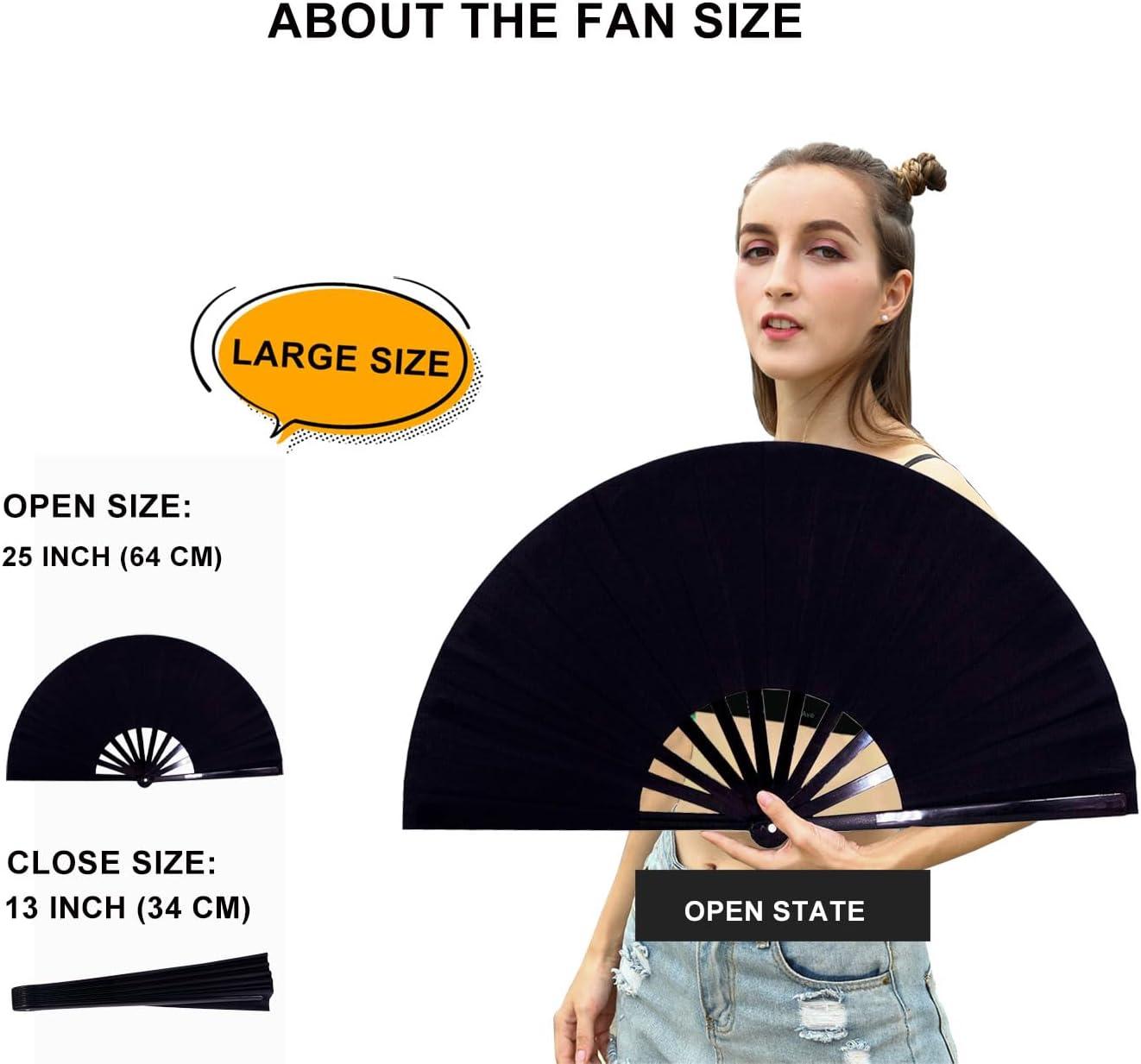 imageAmajiji Rave Fan Large Clack Folding Hand Fan Line Dance Popping Fan Big Handheld Clap Fans for Line Dancing EDM Music Festival Club Event Party Performance 2 Pcs BlackBlack