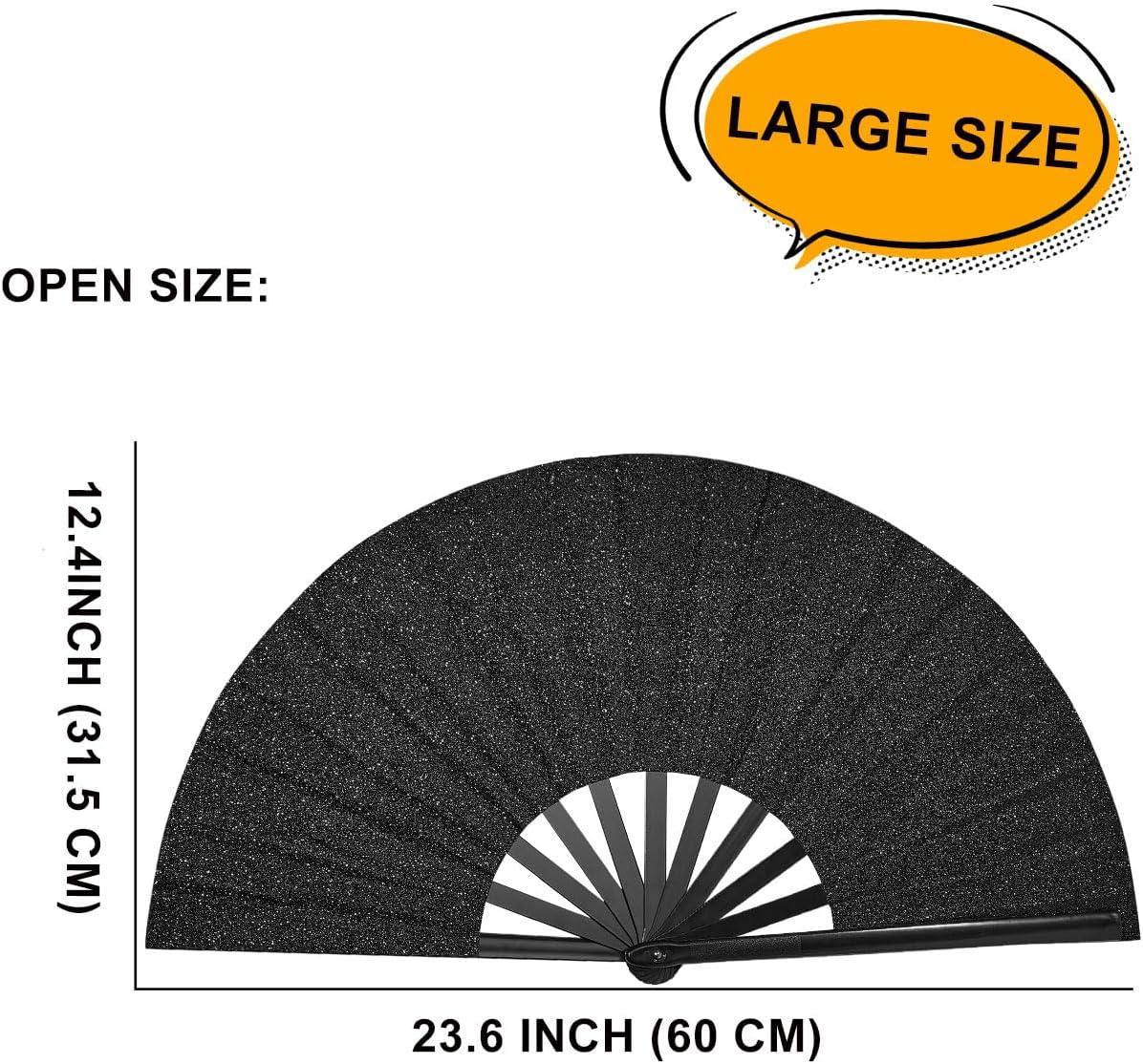 imageAmajiji Rave Fans Large Folding Hand Fan Line Dance Popping Fan Big Clap Fans Festival Fans Foldable for Line Dancing EDM Music Festival Party BlackBlack