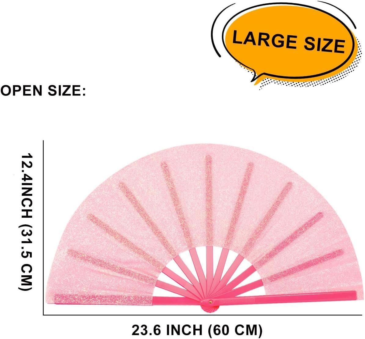imageAmajiji Rave Fans Large Folding Hand Fan Line Dance Popping Fan Big Clap Fans Festival Fans Foldable for Line Dancing EDM Music Festival Party BlackPink