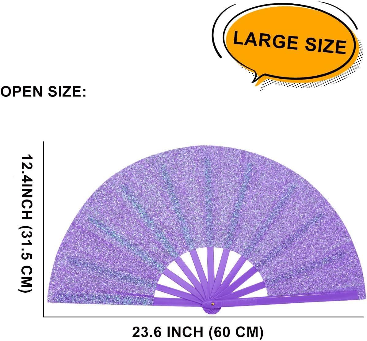 imageAmajiji Rave Fans Large Folding Hand Fan Line Dance Popping Fan Big Clap Fans Festival Fans Foldable for Line Dancing EDM Music Festival Party BlackPurple