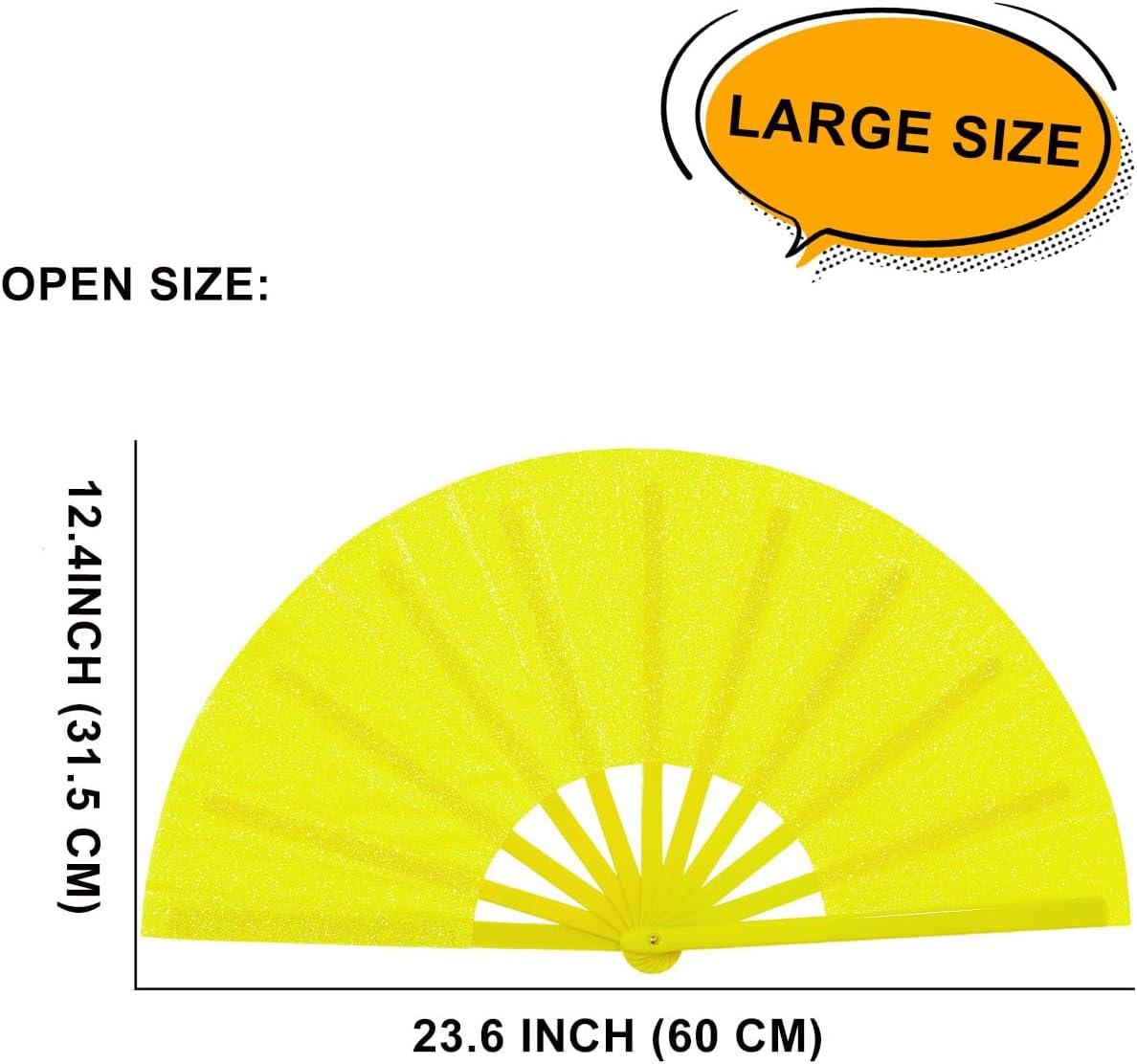 imageAmajiji Rave Fans Large Folding Hand Fan Line Dance Popping Fan Big Clap Fans Festival Fans Foldable for Line Dancing EDM Music Festival Party BlackYellow