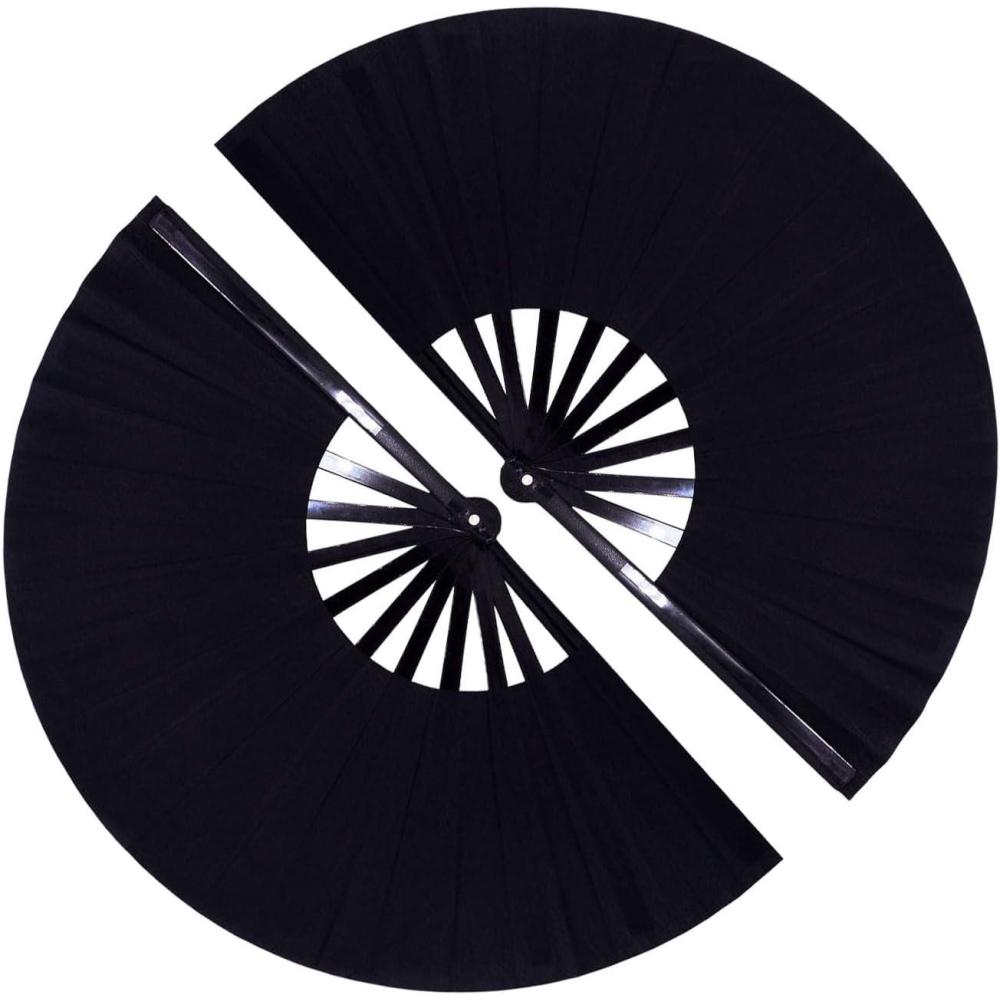 imageAmajiji Rave Fan Large Clack Folding Hand Fan Line Dance Popping Fan Big Handheld Clap Fans for Line Dancing EDM Music Festival Club Event Party Performance 2 Pcs BlackBlack