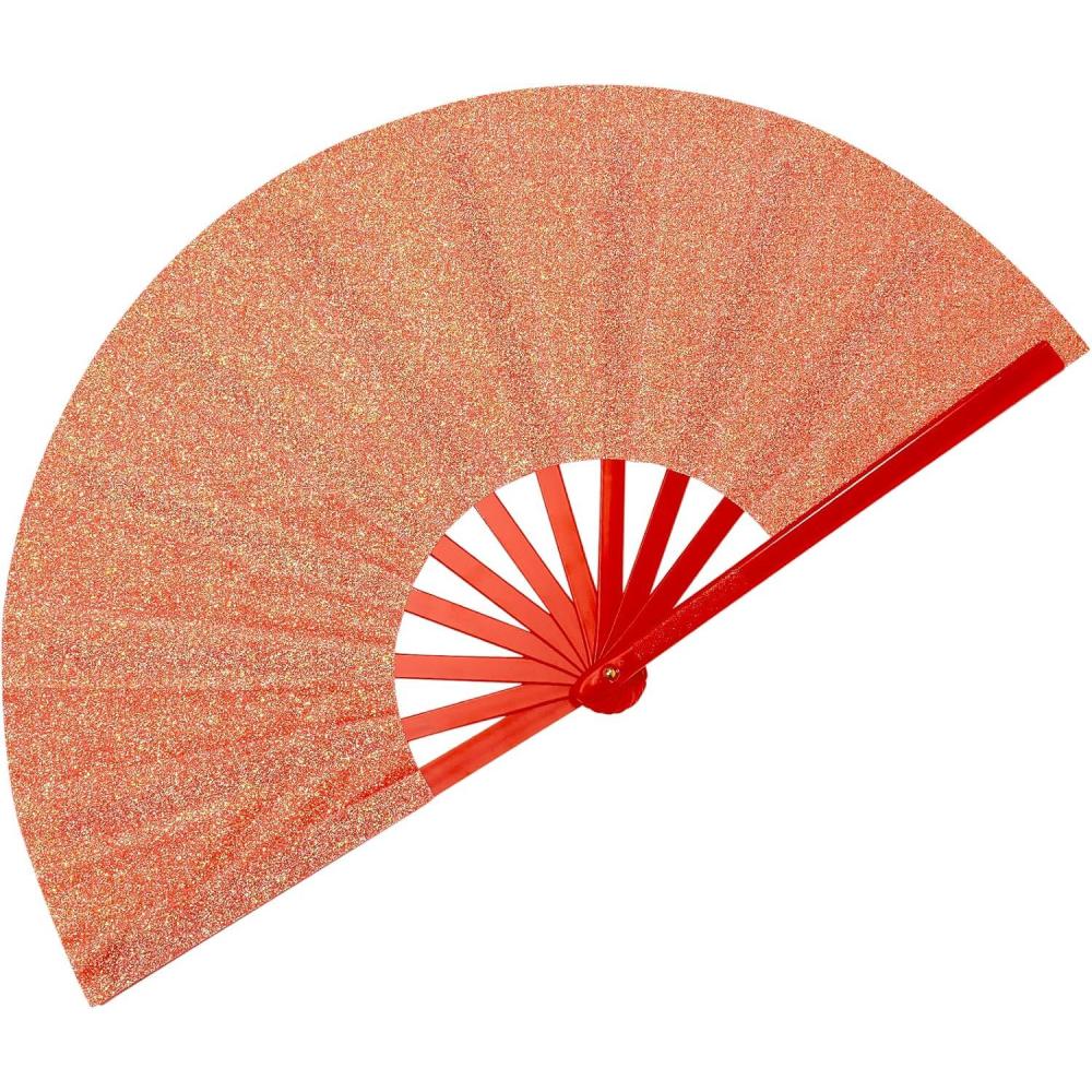 imageAmajiji Rave Fans Large Folding Hand Fan Line Dance Popping Fan Big Clap Fans Festival Fans Foldable for Line Dancing EDM Music Festival Party BlackRed
