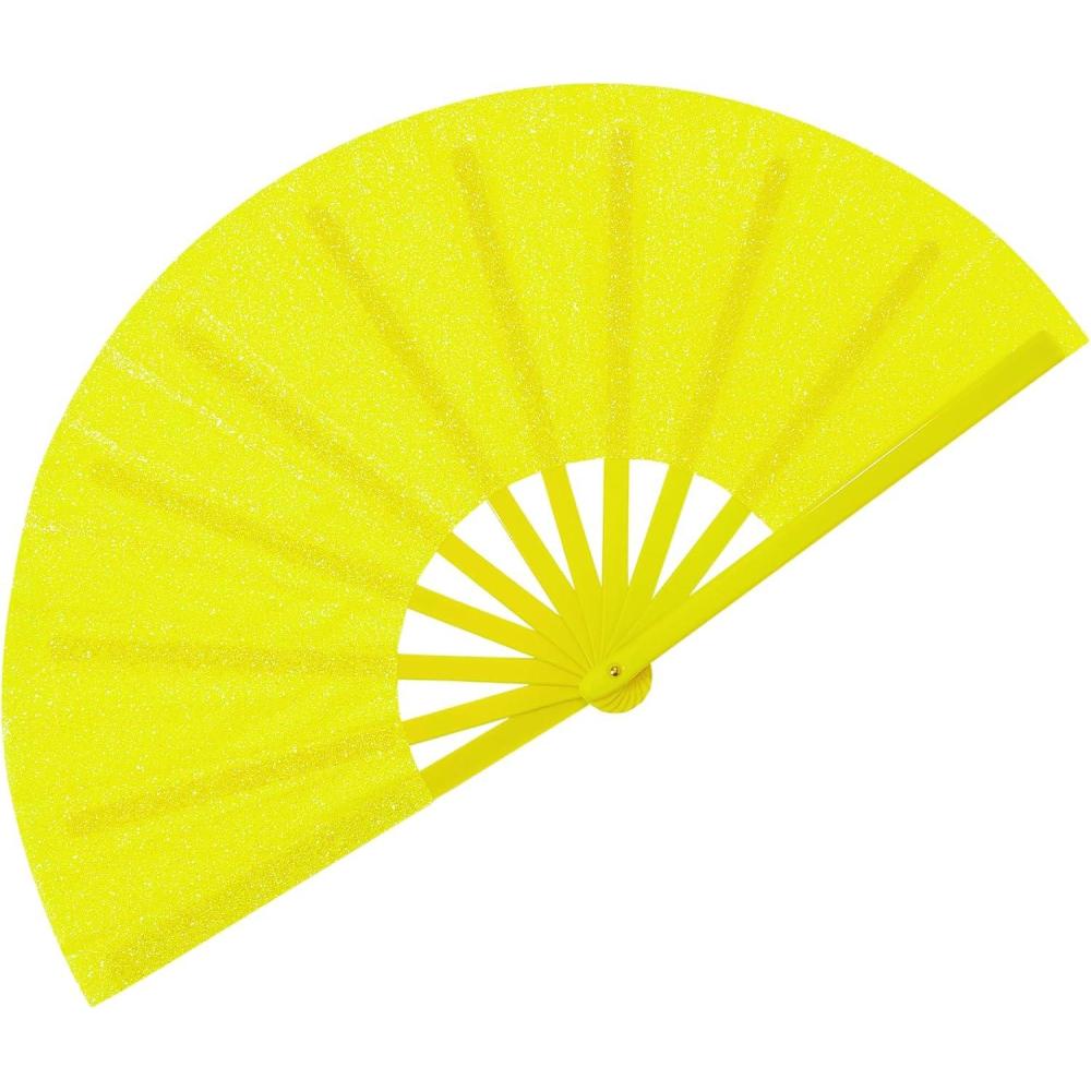 imageAmajiji Rave Fans Large Folding Hand Fan Line Dance Popping Fan Big Clap Fans Festival Fans Foldable for Line Dancing EDM Music Festival Party BlackYellow