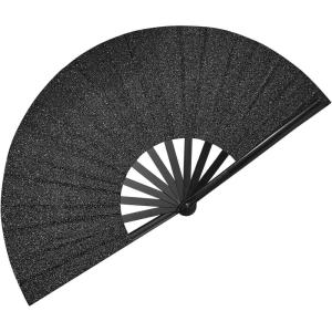 imageAmajiji Rave Fans Large Folding Hand Fan Line Dance Popping Fan Big Clap Fans Festival Fans Foldable for Line Dancing EDM Music Festival Party BlackBlack