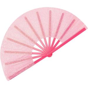 imageAmajiji Rave Fans Large Folding Hand Fan Line Dance Popping Fan Big Clap Fans Festival Fans Foldable for Line Dancing EDM Music Festival Party BlackPink