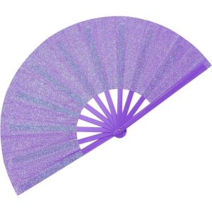 imageAmajiji Rave Fans Large Folding Hand Fan Line Dance Popping Fan Big Clap Fans Festival Fans Foldable for Line Dancing EDM Music Festival Party BlackPurple