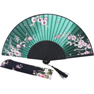 imageAmajiji Charming Elegant Modern Woman Handmade Bamboo Silk 827quot 21cm Folding Pocket Purse Hand FanChinese Japanese Vintage Retro Style Handheld Folding Fan GreenGreen