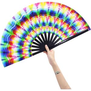 imageAmajiji Rave Hand Folding Fans  13 Inch Large Bamboo Handhelp Folding Fan for Women and Men Hand Fan  Festival Rave Accessories for Decorations Party Dance Performance Gift Electric CurrentElectric Current