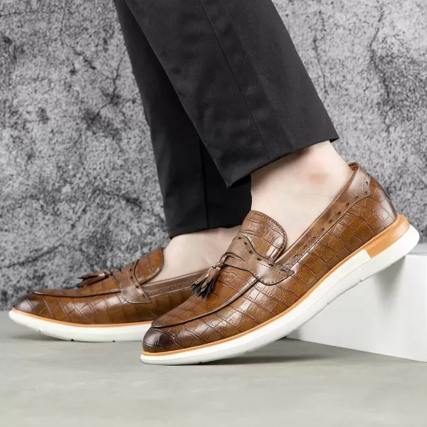 Meijiana Mens Classic Loafers Shoes Faux Leather Loafers Wedding Dress ShoesBrown02