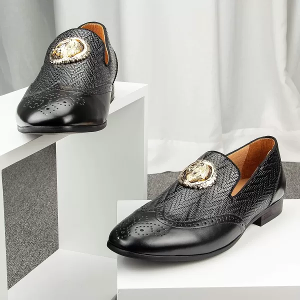 Meijiana Mens Fashion Classic Faux Leather Loafers and Weeding Dress Shoes for MenBlack02