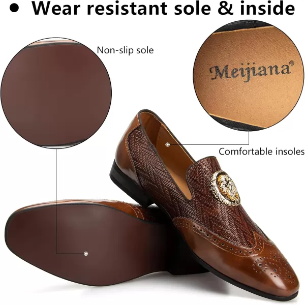 Meijiana Mens Fashion Classic Faux Leather Loafers and Weeding Dress Shoes for MenBrown03