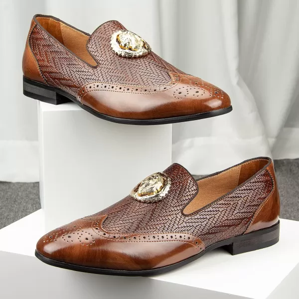 Meijiana Mens Fashion Classic Faux Leather Loafers and Weeding Dress Shoes for MenBrown03