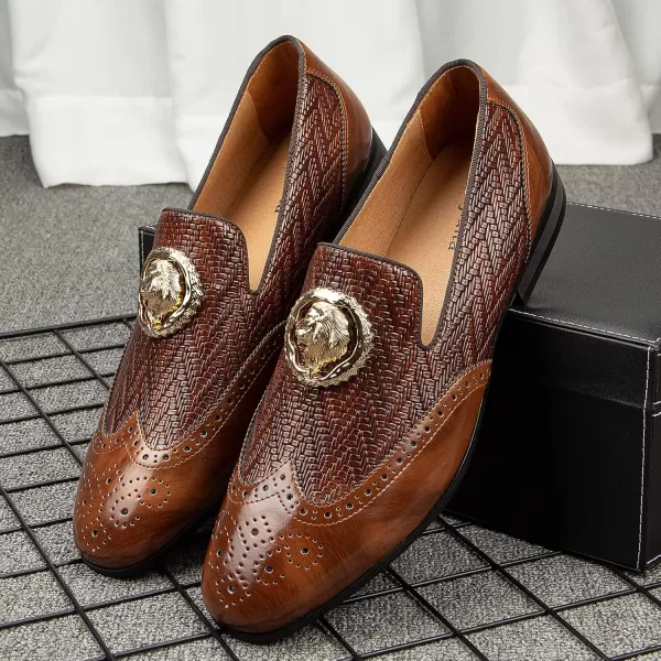 Meijiana Mens Fashion Classic Faux Leather Loafers and Weeding Dress Shoes for MenBrown03