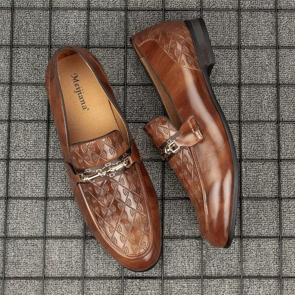 Meijiana Mens Fashion Classic Faux Leather Loafers and Weeding Dress Shoes for MenBrown06