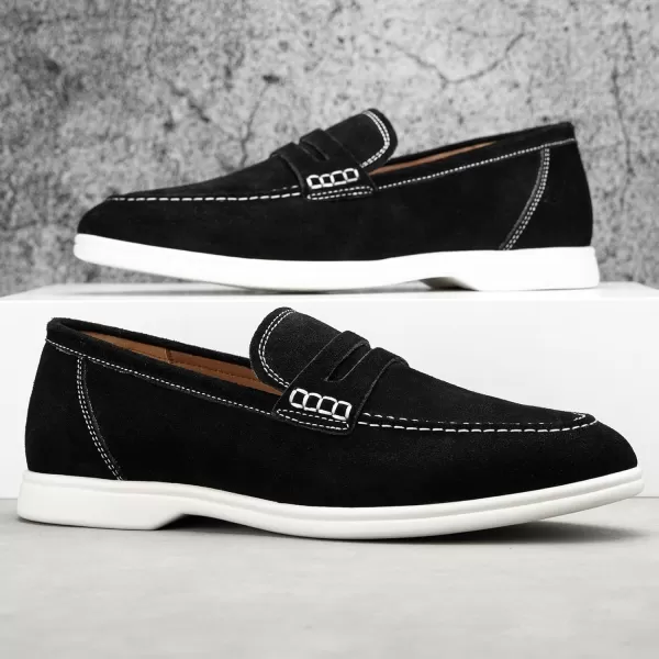 Meijiana Mens Genuine Leather Loafers SlipOn Moccasins Suede Dress Shoes Lightweight and Breathable with Rubber Sole Stylish Mens LoafersBlack