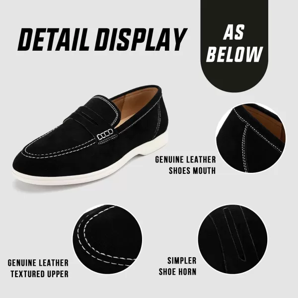 Meijiana Mens Genuine Leather Loafers SlipOn Moccasins Suede Dress Shoes Lightweight and Breathable with Rubber Sole Stylish Mens LoafersBlack