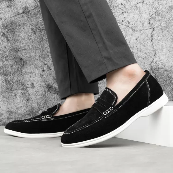 Meijiana Mens Genuine Leather Loafers SlipOn Moccasins Suede Dress Shoes Lightweight and Breathable with Rubber Sole Stylish Mens LoafersBlack