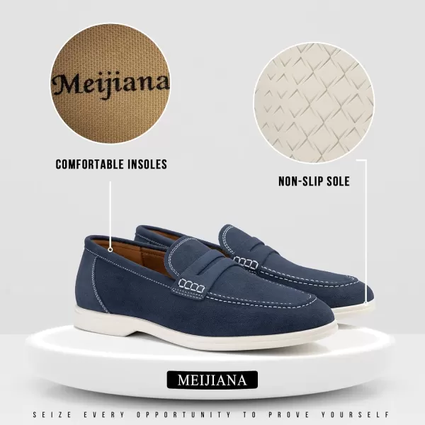 Meijiana Mens Genuine Leather Loafers SlipOn Moccasins Suede Dress Shoes Lightweight and Breathable with Rubber Sole Stylish Mens LoafersBlue