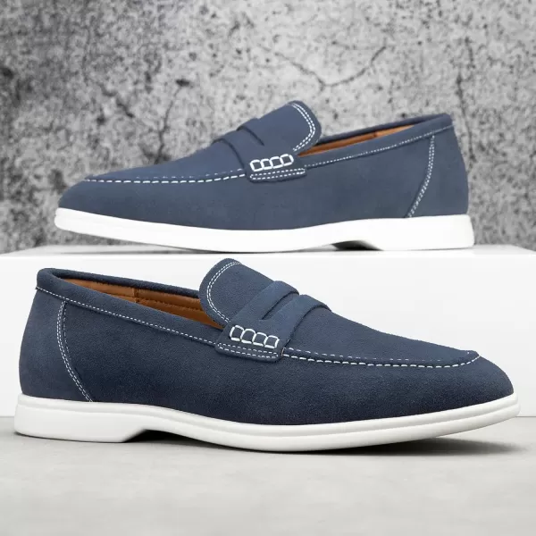 Meijiana Mens Genuine Leather Loafers SlipOn Moccasins Suede Dress Shoes Lightweight and Breathable with Rubber Sole Stylish Mens LoafersBlue