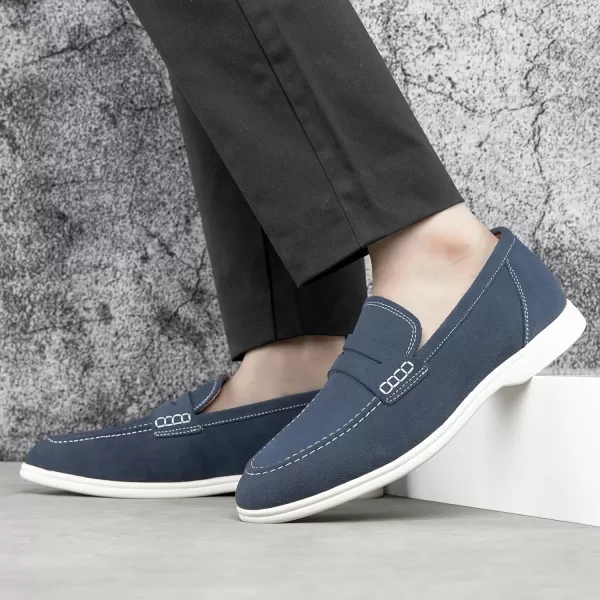 Meijiana Mens Genuine Leather Loafers SlipOn Moccasins Suede Dress Shoes Lightweight and Breathable with Rubber Sole Stylish Mens LoafersBlue