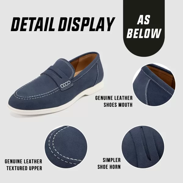 Meijiana Mens Genuine Leather Loafers SlipOn Moccasins Suede Dress Shoes Lightweight and Breathable with Rubber Sole Stylish Mens LoafersBlue