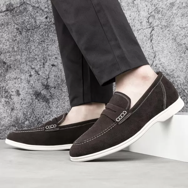 Meijiana Mens Genuine Leather Loafers SlipOn Moccasins Suede Dress Shoes Lightweight and Breathable with Rubber Sole Stylish Mens LoafersBrown
