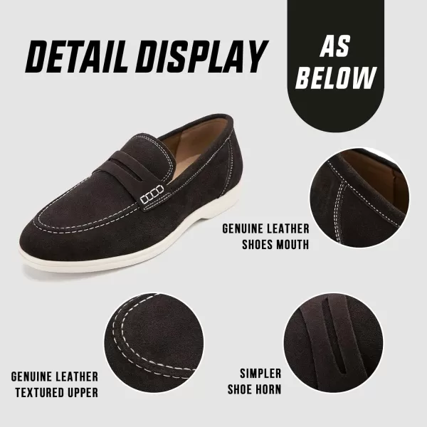 Meijiana Mens Genuine Leather Loafers SlipOn Moccasins Suede Dress Shoes Lightweight and Breathable with Rubber Sole Stylish Mens LoafersBrown