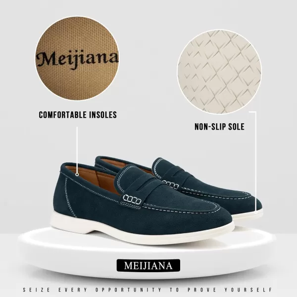 Meijiana Mens Genuine Leather Loafers SlipOn Moccasins Suede Dress Shoes Lightweight and Breathable with Rubber Sole Stylish Mens LoafersDarkblue