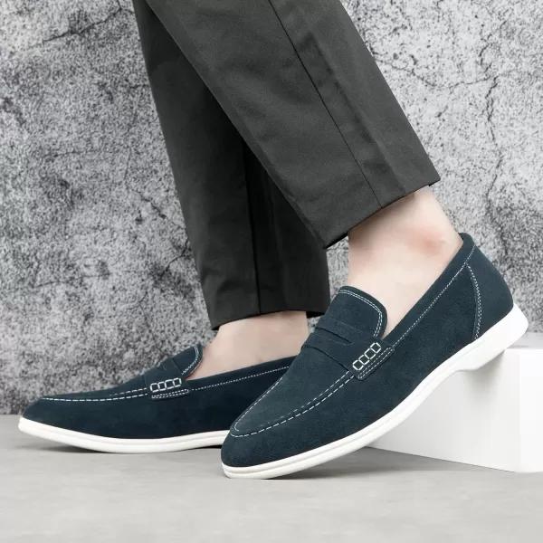 Meijiana Mens Genuine Leather Loafers SlipOn Moccasins Suede Dress Shoes Lightweight and Breathable with Rubber Sole Stylish Mens LoafersDarkblue