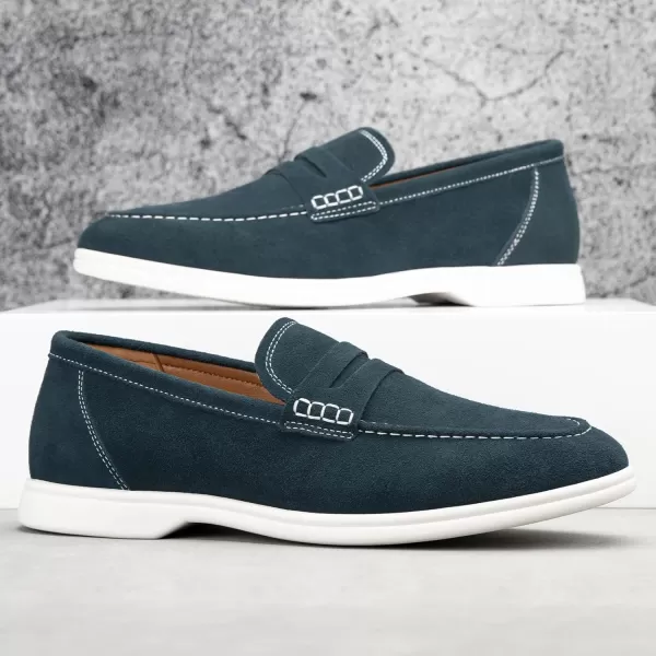 Meijiana Mens Genuine Leather Loafers SlipOn Moccasins Suede Dress Shoes Lightweight and Breathable with Rubber Sole Stylish Mens LoafersDarkblue
